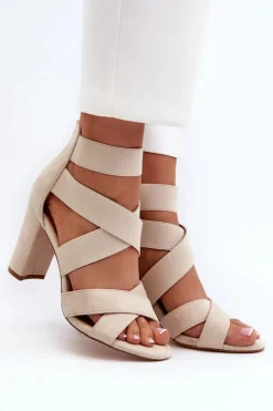 Discount Evento Sandały Damskie Na Słupku Z Paskami Beżowe Obissa
