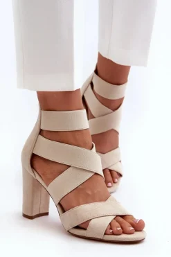 Discount Evento Sandały Damskie Na Słupku Z Paskami Beżowe Obissa