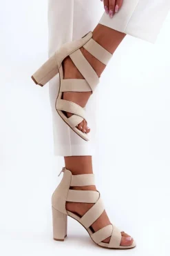 Discount Evento Sandały Damskie Na Słupku Z Paskami Beżowe Obissa