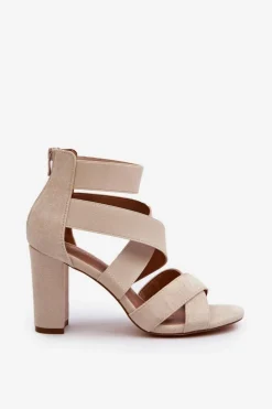 Discount Evento Sandały Damskie Na Słupku Z Paskami Beżowe Obissa