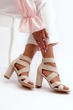 Discount Evento Sandały Damskie Na Słupku Z Paskami Beżowe Obissa