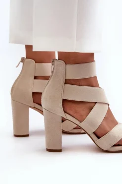 Discount Evento Sandały Damskie Na Słupku Z Paskami Beżowe Obissa