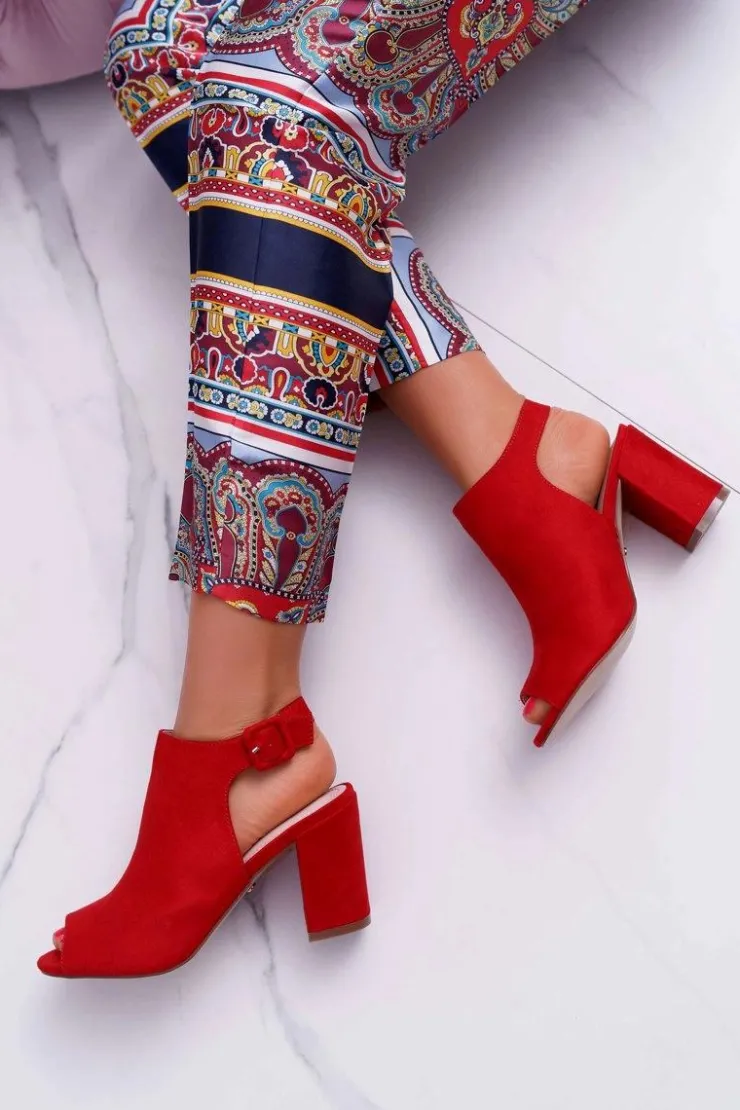 Online Boto Sandały Damskie Na Słupku Z Cholewką Peep Toe Czerwone Esta