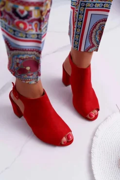Online Boto Sandały Damskie Na Słupku Z Cholewką Peep Toe Czerwone Esta