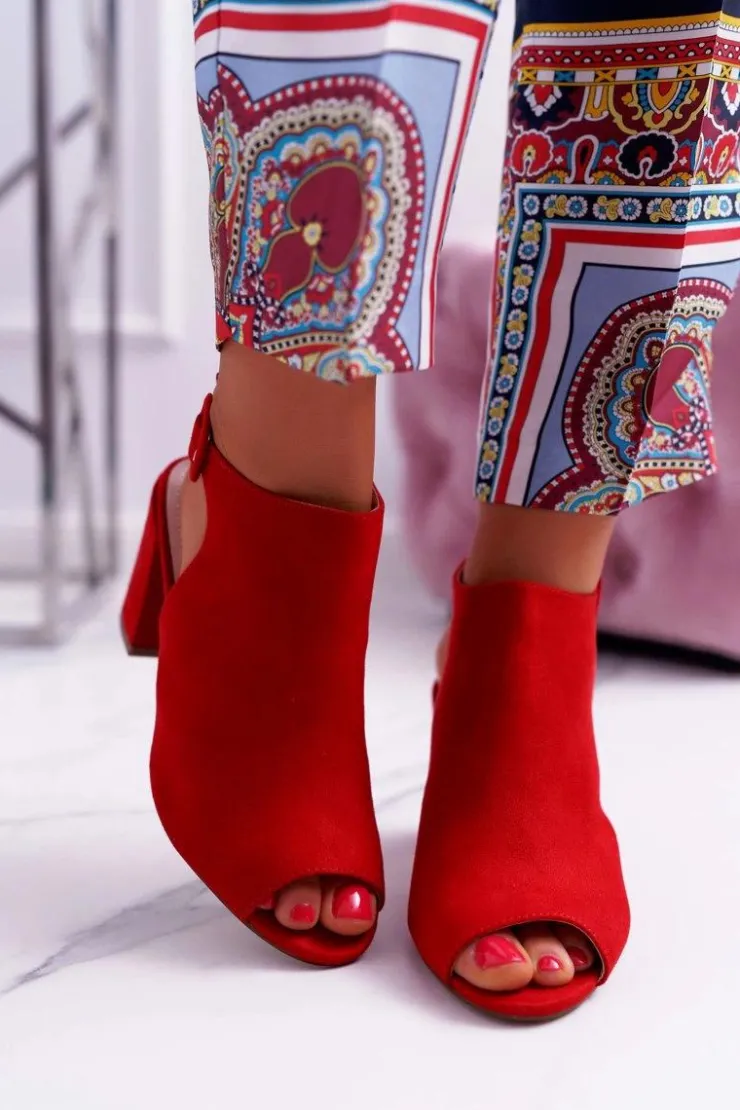 Online Boto Sandały Damskie Na Słupku Z Cholewką Peep Toe Czerwone Esta
