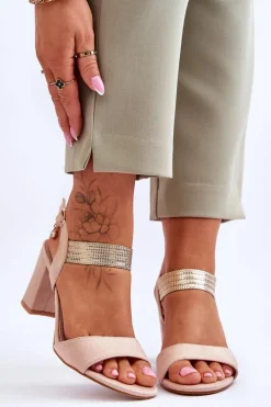 Damskie Damskie buty S.Barski Sandały Damskie Na Słupku Zamszowe Beżowe Enjoy