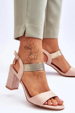 Damskie Damskie buty S.Barski Sandały Damskie Na Słupku Zamszowe Beżowe Enjoy