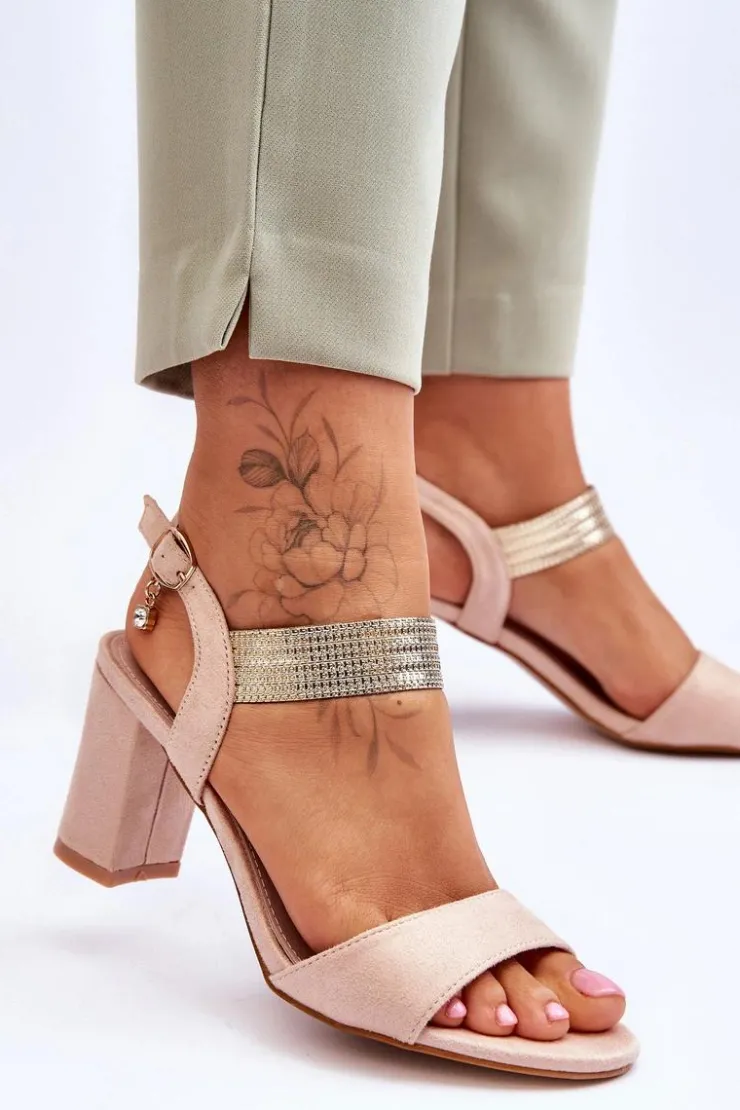 Damskie Damskie buty S.Barski Sandały Damskie Na Słupku Zamszowe Beżowe Enjoy