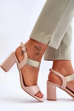 Damskie Damskie buty S.Barski Sandały Damskie Na Słupku Zamszowe Beżowe Enjoy