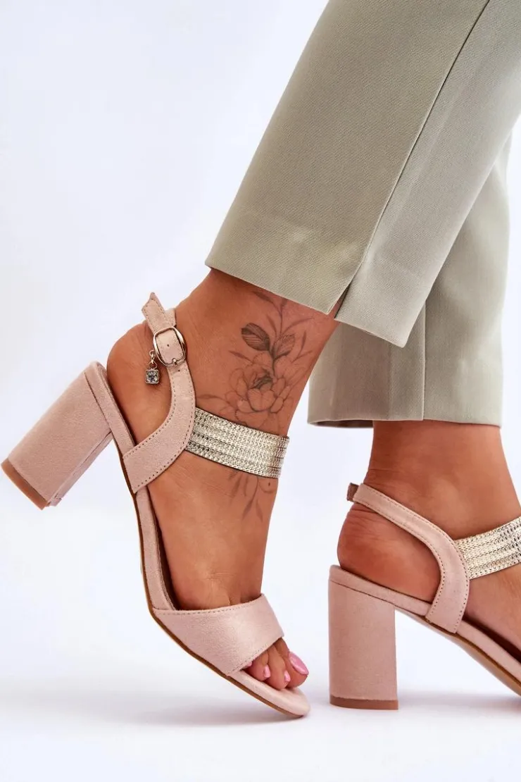 Damskie Damskie buty S.Barski Sandały Damskie Na Słupku Zamszowe Beżowe Enjoy