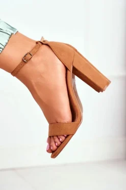 Damskie Boto Sandały Damskie Na Słupku Zamszowe Camel Anastasie