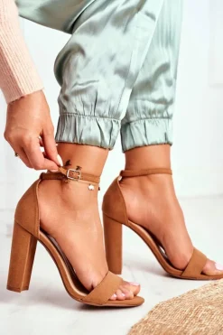 Damskie Boto Sandały Damskie Na Słupku Zamszowe Camel Anastasie