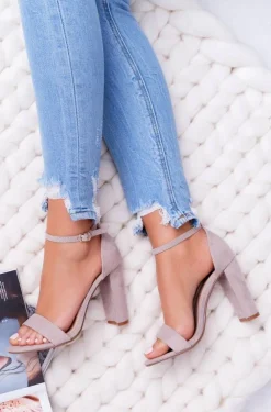 Damskie Boto Sandały Damskie Na Słupku Zamszowe Beżowe Anastasie