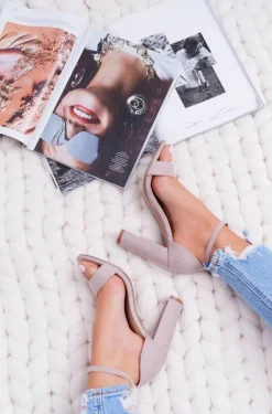 Damskie Boto Sandały Damskie Na Słupku Zamszowe Beżowe Anastasie