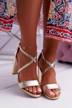 Boto Sandały Na Obcasie*Sandały Damskie Na Słupku Złote Klaira