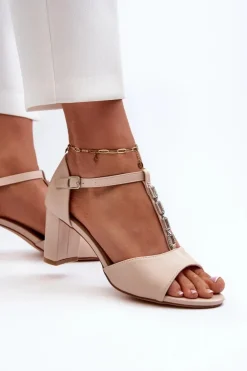 Evento Sandały Na Słupku|Sandały Na Obcasie*Sandały Damskie Na Słupku Z Ozdobnym Paskiem Eko Skóra Beżowe Triavera
