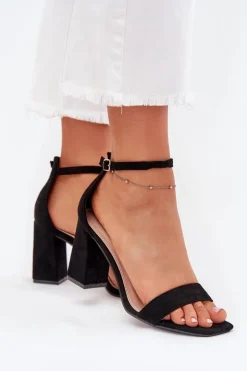 Boto Sandały Na Obcasie|Sandały Na Słupku*Sandały Damskie Na Słupku Z Eko Zamszu Czarne Elirae Czarny