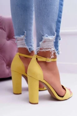 Outlet Boto Sandały Damskie Na Słupku Zamszowe Żółte Anastasie