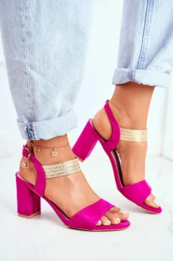 Sale Damskie buty S.Barski Sandały Damskie Na Słupku Zamszowe Fuksja Enjoy Różowy