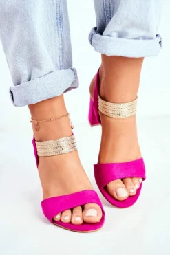 Sale Damskie buty S.Barski Sandały Damskie Na Słupku Zamszowe Fuksja Enjoy Różowy