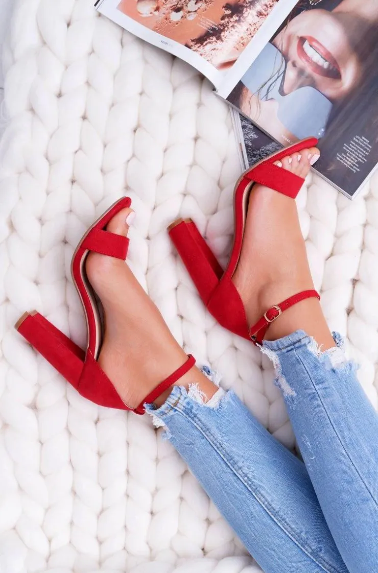 Sale Boto Sandały Damskie Na Słupku Zamszowe Czerwone Anastasie