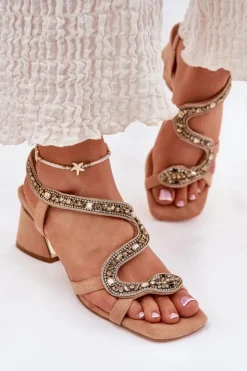 Damskie Artiker Sandały Damskie Na Słupku Z Kryształkami 56C1374 Beżowe