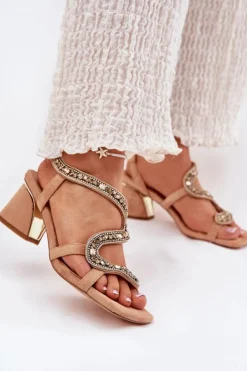 Damskie Artiker Sandały Damskie Na Słupku Z Kryształkami 56C1374 Beżowe