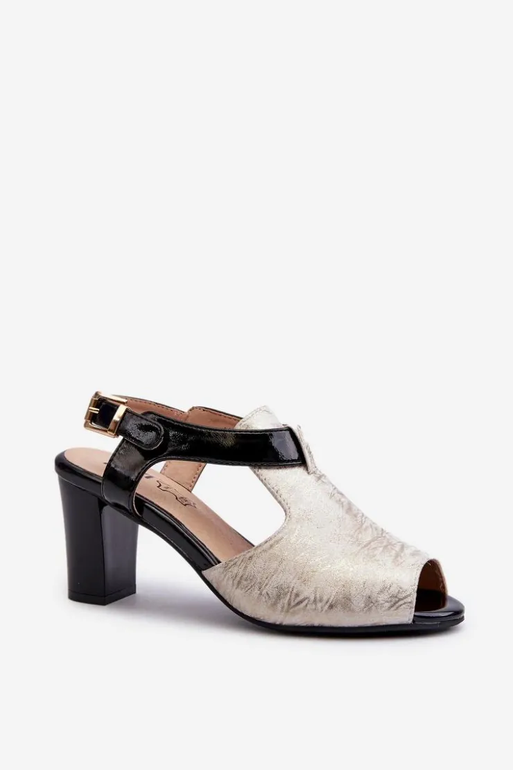 Outlet Boto Sandały Damskie Na Słupku Z Eko Skóry Złoto-Czarne Queenmarie Złoty