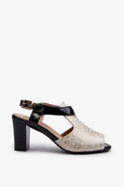 Outlet Boto Sandały Damskie Na Słupku Z Eko Skóry Złoto-Czarne Queenmarie Złoty