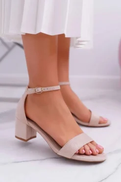 Damskie buty S.Barski Sandały Na Obcasie*Sandały Damskie Na Słupku Z Brokatem Beżowe Nathalie