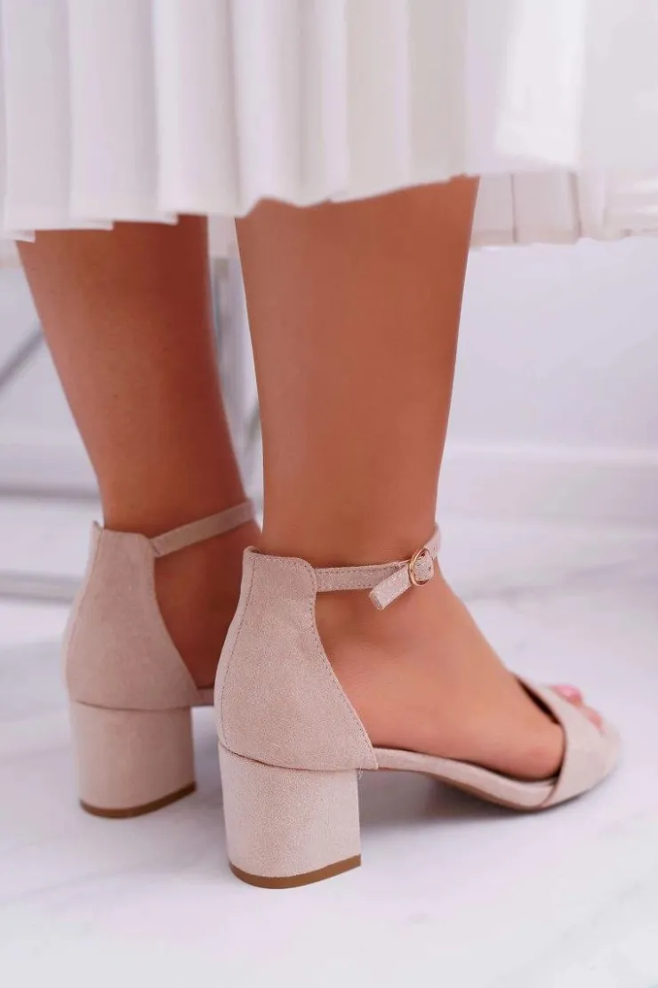 Damskie buty S.Barski Sandały Na Obcasie*Sandały Damskie Na Słupku Z Brokatem Beżowe Nathalie