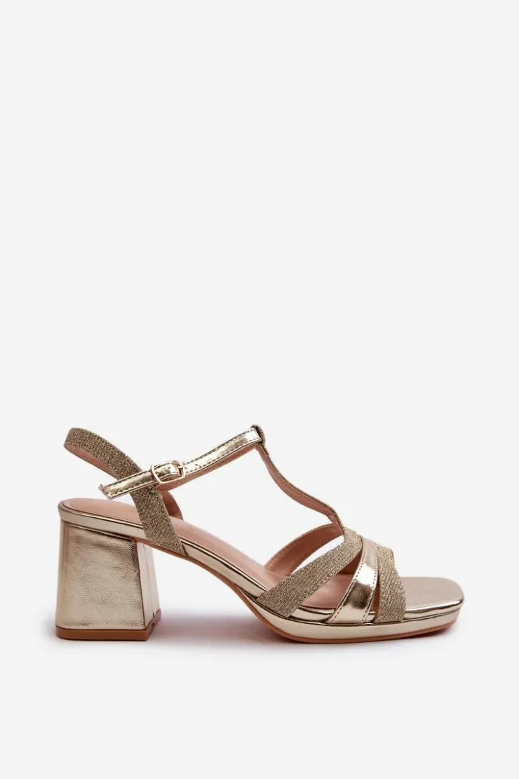 Damskie Evento Sandały Damskie Na Słupku Z Eko Skóry Złote Lyana
