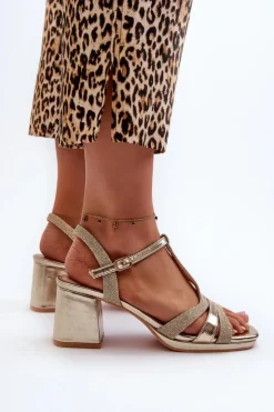 Damskie Evento Sandały Damskie Na Słupku Z Eko Skóry Złote Lyana