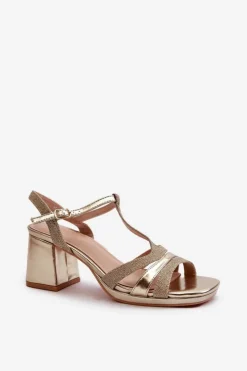 Damskie Evento Sandały Damskie Na Słupku Z Eko Skóry Złote Lyana