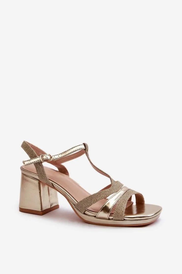 Damskie Evento Sandały Damskie Na Słupku Z Eko Skóry Złote Lyana