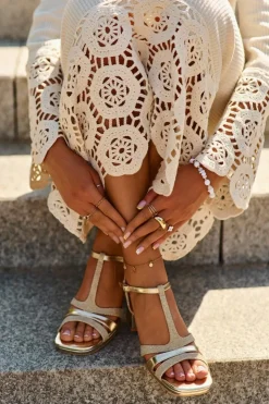 Damskie Evento Sandały Damskie Na Słupku Z Eko Skóry Złote Lyana