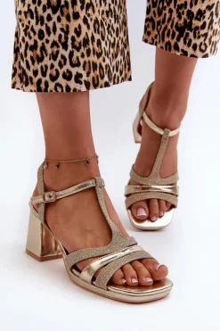 Damskie Evento Sandały Damskie Na Słupku Z Eko Skóry Złote Lyana