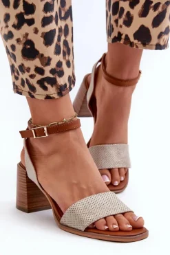 Damskie Evento Sandały Damskie Na Słupku Z Eko Zamszu Złote Ronvia