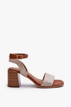 Damskie Evento Sandały Damskie Na Słupku Z Eko Zamszu Złote Ronvia