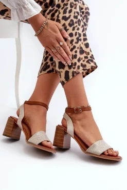 Damskie Evento Sandały Damskie Na Słupku Z Eko Zamszu Złote Ronvia