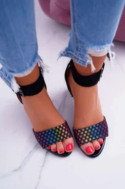 Buty damskie Vinceza Sandały Na Obcasie*Sandały Damskie Na Słupku Zamszowe Czarne Geometric