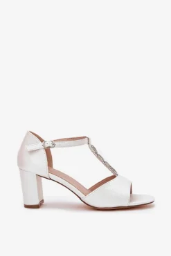 Damskie Evento Sandały Damskie Na Słupku Z Ozdobnym Paskiem Eko Skóra Białe Triavera