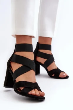 Best Evento Sandały Damskie Na Słupku Z Paskami Czarne Obissa