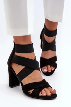 Best Evento Sandały Damskie Na Słupku Z Paskami Czarne Obissa
