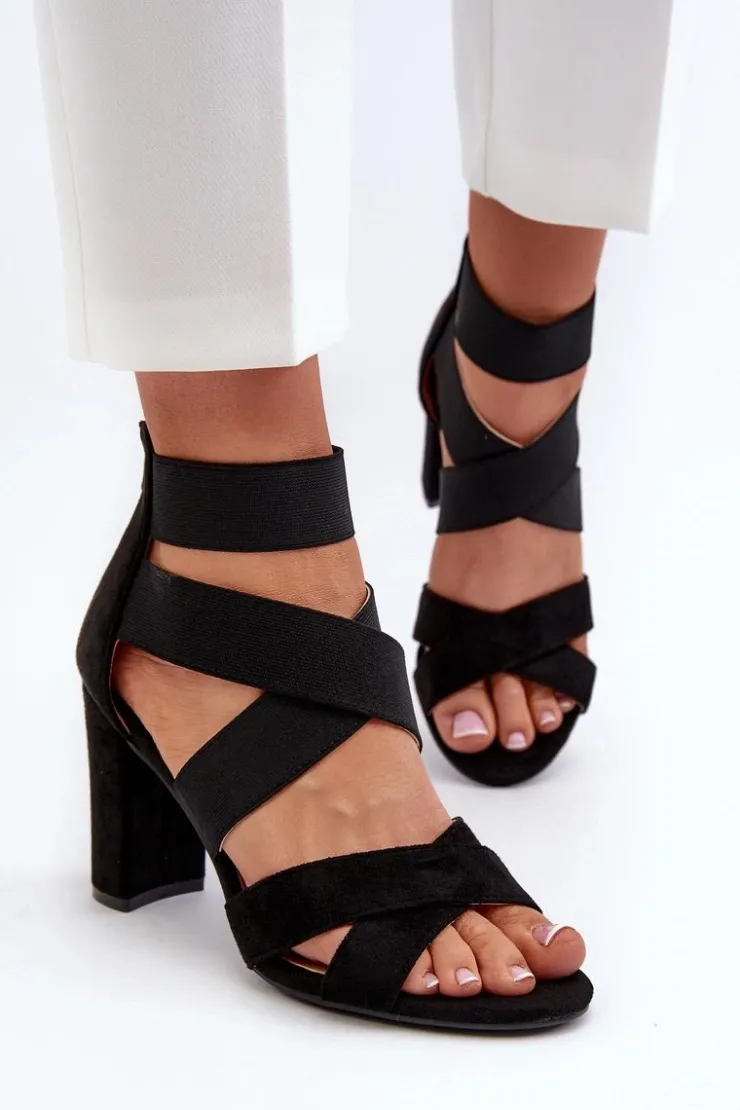 Best Evento Sandały Damskie Na Słupku Z Paskami Czarne Obissa
