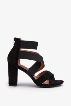 Best Evento Sandały Damskie Na Słupku Z Paskami Czarne Obissa