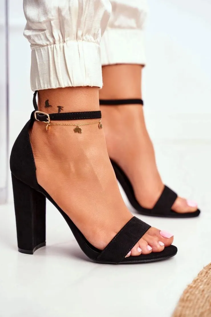 Outlet Boto Sandały Damskie Na Słupku Zamszowe Czarne Anastasie