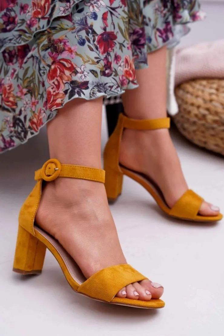 Hot Evento Sandały Damskie Na Słupku Zamszowe Żółte Lexi
