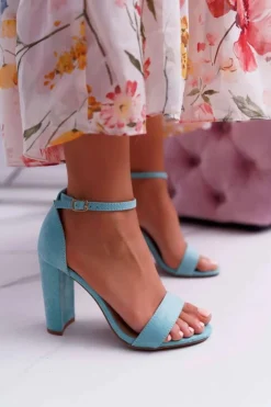 Boto Sandały Na Obcasie*Sandały Damskie Na Słupku Zamszowe Miętowe Anastasie