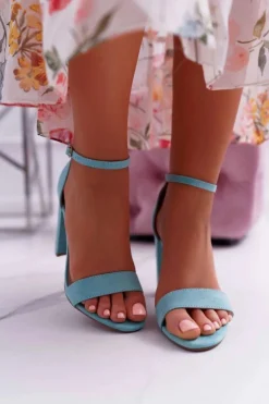 Boto Sandały Na Obcasie*Sandały Damskie Na Słupku Zamszowe Miętowe Anastasie